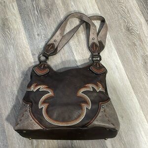 Justin Flames Embroidered Leather Shoulder Bag Hobo Bag Conceal Carry Purse